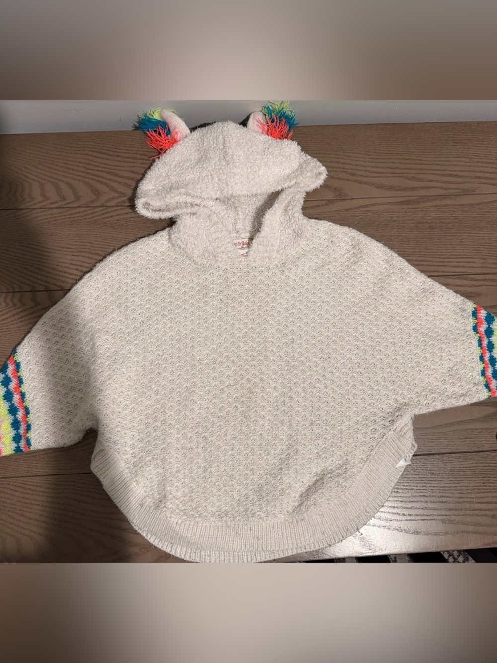 Cat & Jack White Hooded Kids Sweater with Rainbow Ear Accents